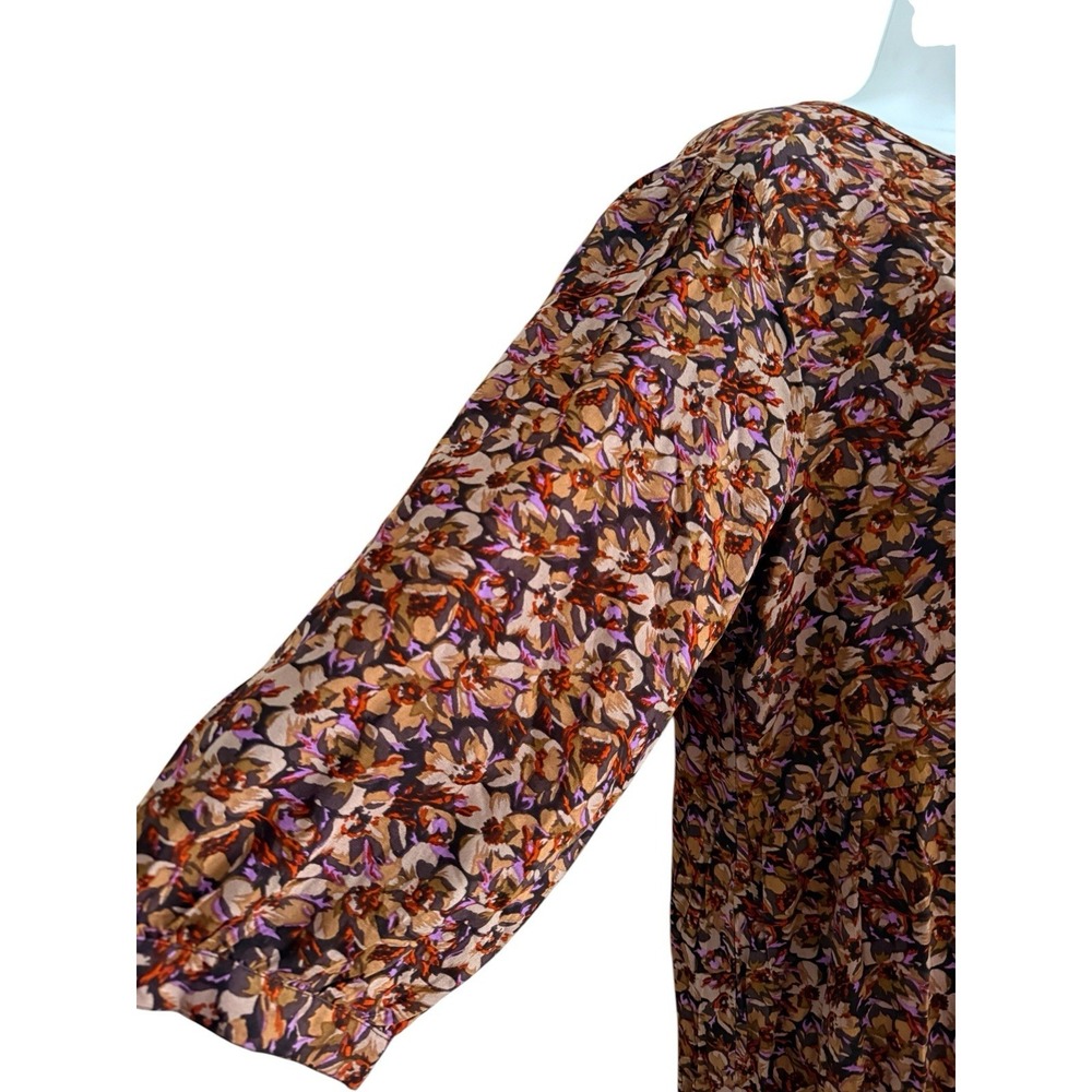 Natural Life Maxi Dress M Keyhol Brown Floral Tiered 3/4 Sleeve Boho Cottagecore - Picture 4 of 11